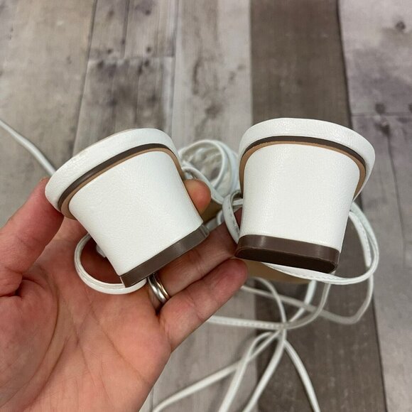 Lulu's Lace-up Strappy White Sandals Size 8.5 M Square Toe Low Block Heel - Picture 11 of 13